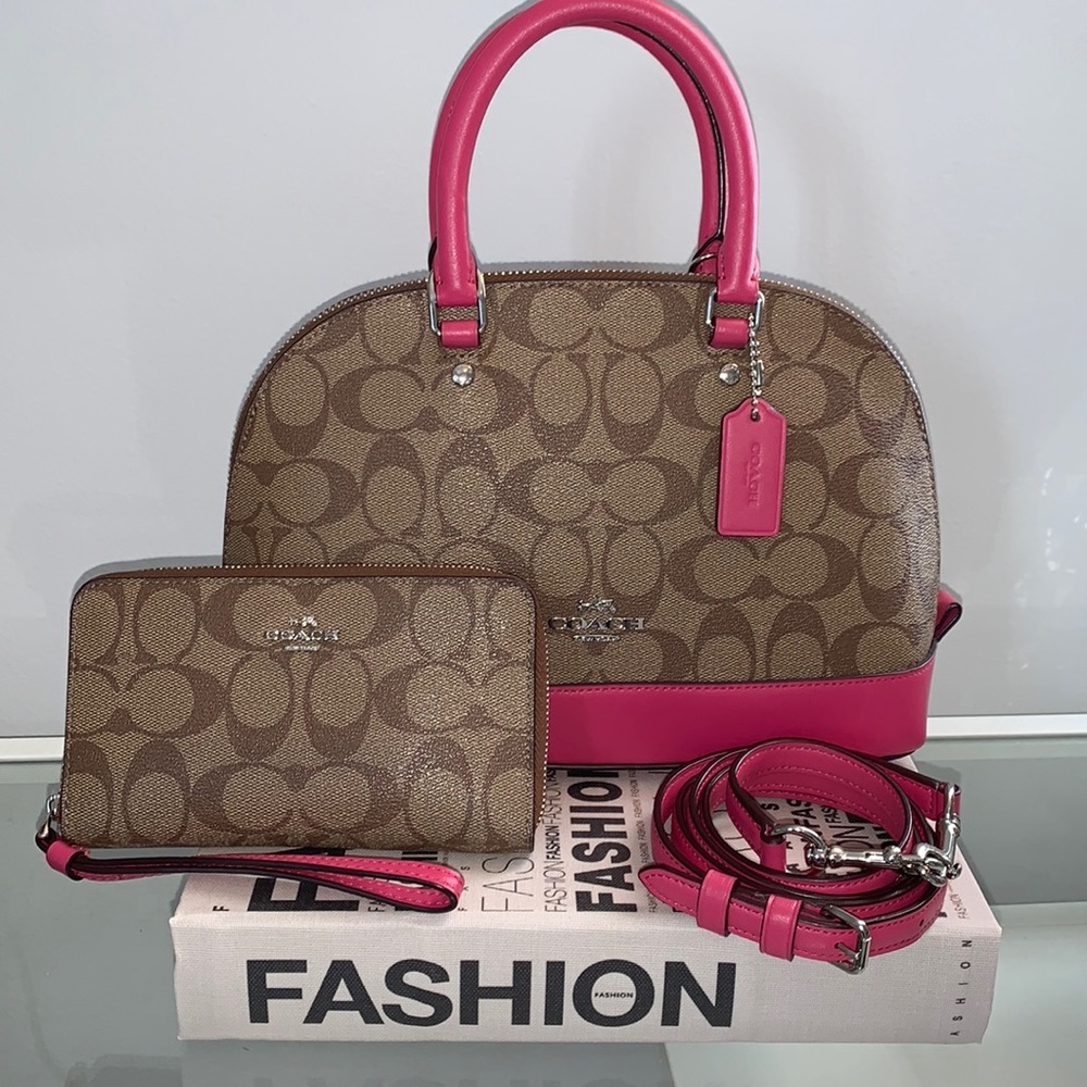 FINAL Price- Coach Mini Sierra Pink/Brown Crossbody Bag Logo FREE Wristlet EUC
